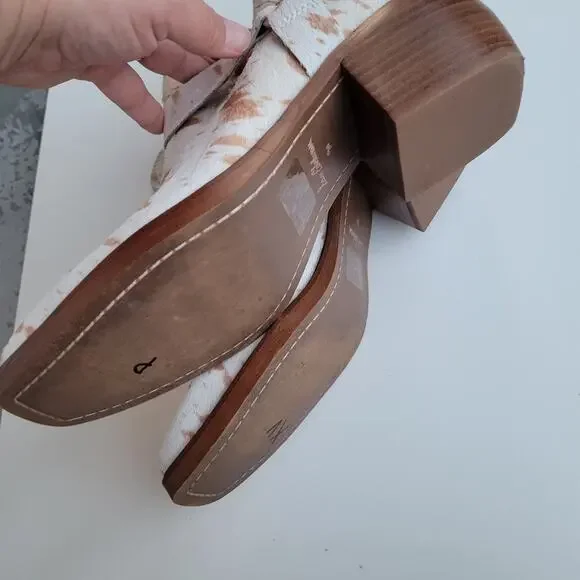 Sam Edelman Bellamie Calf Hair Western Booties in size 9.5 Ivory Brahma - Picture 11 of 12